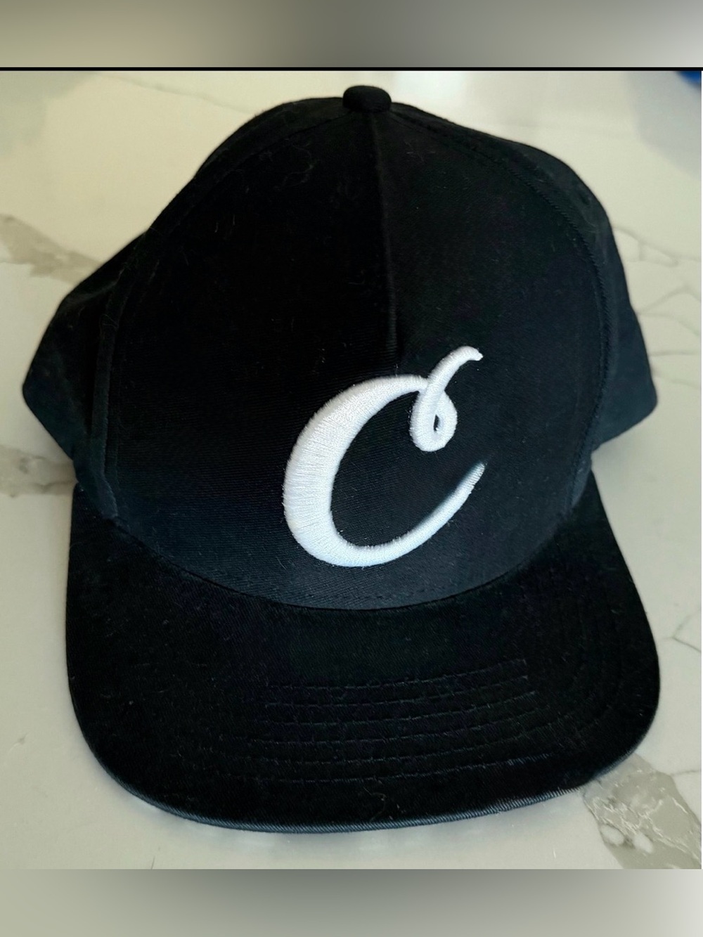 Cookies SF Black Snapback Hat White Embroidered C Logo Leaf Print Underbrim OSFA